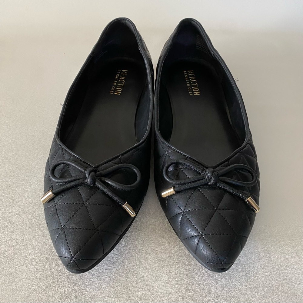 Kenneth Cole Reaction Quilted Black Ballet Flats 7.5 Pointed Toe Bow Women’s - Picture 6 of 12